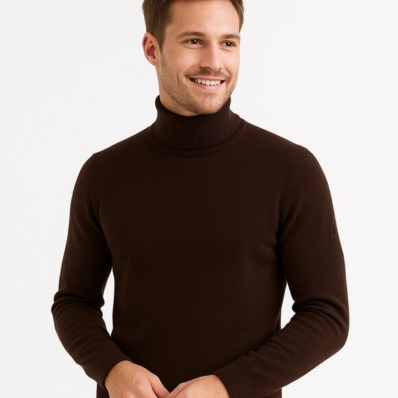  BOGNER LUXURY  Knit Turtleneck Sweater Logo Sleeve - Picture 1 of 9